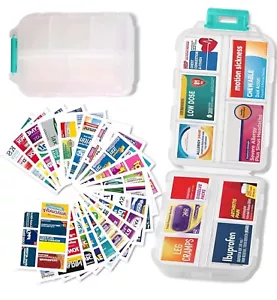 Pill Organizer w/ 175 Medicine Label Stickers For Travel, Purse, Car 3.5" x 2.5" - Picture 1 of 12