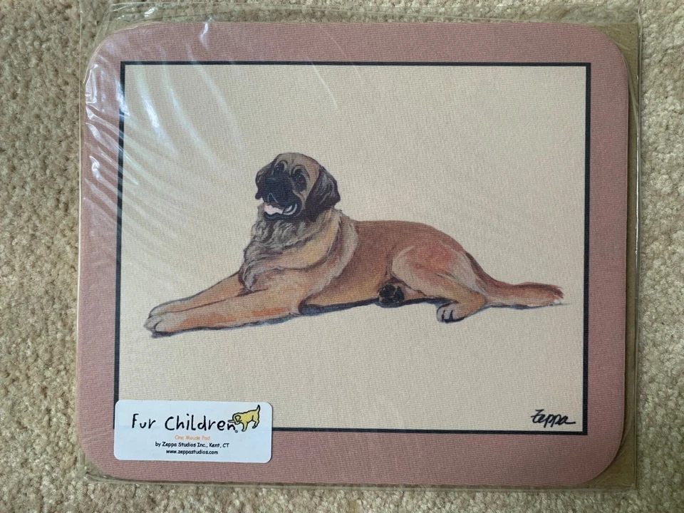 SOLO QUEDA 1 - Nuevo ALMOHADILLA DE RATÓN para perro Leonberger antideslizante sobre fondo beige liso Foto 1 de 1