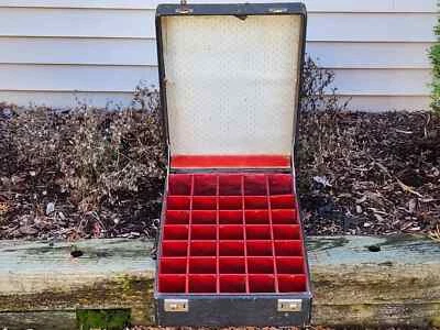 Estuche de transporte de almacenamiento 35 compartimentos negro rígido vintage mango de cuero antiguo Foto 1 de 4