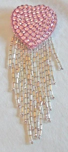 Heart brooch with cascading bugle crystals. Artisan created. - Picture 1 of 2