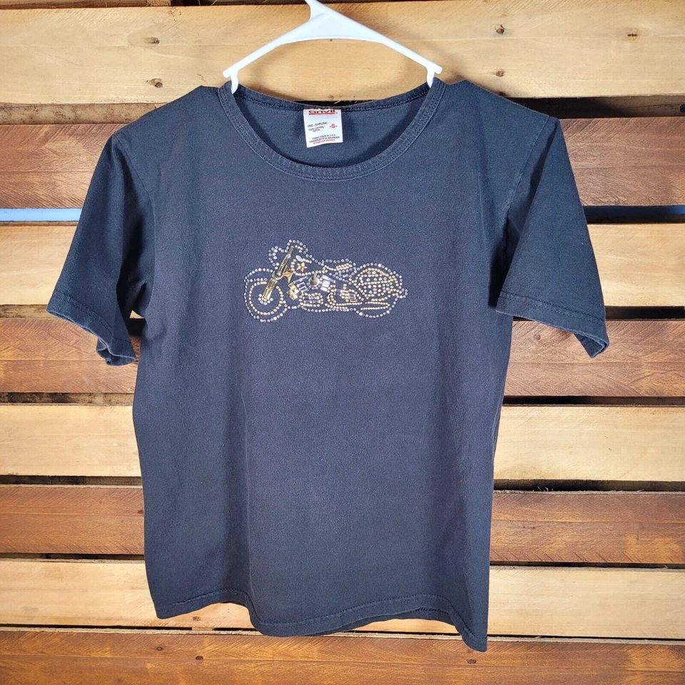 Camiseta negra de motociclista de algodón para mujer talla S - estilo para mujer Foto 1 de 4