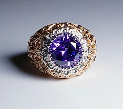 Precioso anillo de oro rosa sobre bronce de diseñador amatista de 4,50 quilates, talla 7 Foto 1 de 4