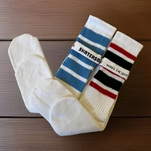 VTG Skater Socks 1980's Striped Knee High Skateboard Made In USA Blue Black Red - Picture 1 of 7