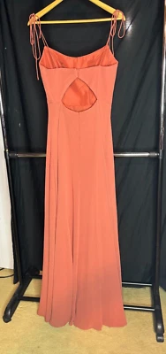 Orange Open Back Spaghetti Strap Bridesmaid Evening Gown Dress Formal Prom 10 - Image 1 of 4