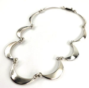 Sterling Silver Necklace 15.5 Inch Choker Collar Curved Bar Crescent Moon Link - Picture 1 of 11