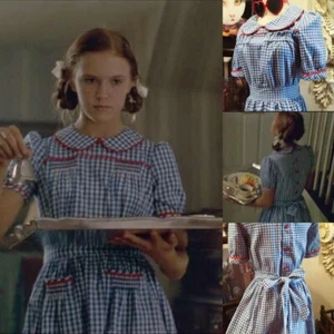 Movie Lolita Style Summer Dress Blue Plaid Check Short Sleeve Puffy Sleeve Dress - Picture 1 of 6