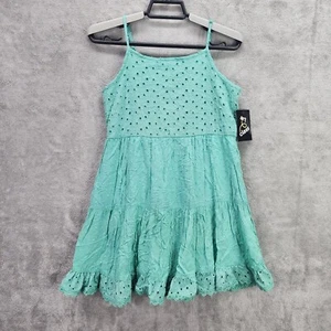 Girls Art Class Teal Eyelet Tiered Dress Spaghetti Strap Boho Size L (10/12) - Picture 1 of 7