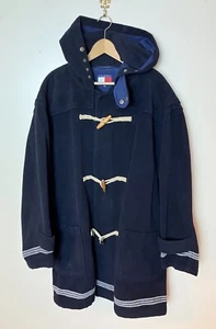 Men’s XL Tommy Hilfiger 90’s Surplus Style Long Hooded Wool Blend Overcoat VTG - Picture 1 of 18