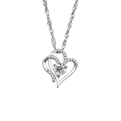 925 Placcato Argento Cristallo Gioielli Nuziale Cuore Lucente Ciondolo - Immagine 1 di 3