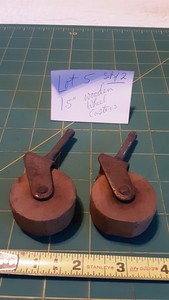 2 Vintage Metal Caster 1.5" Wooden Wheels Hardware Wood Wheel Lot #5