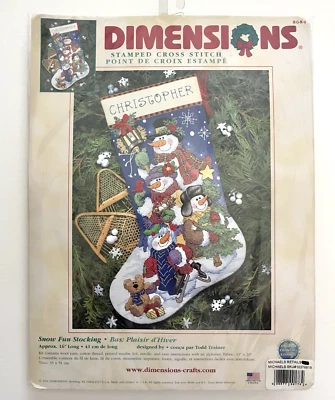 Dimensions "Snow Fun" Stocking Christmas Stamped Cross Stitch Kit 16" 8684 - image 1 of 3