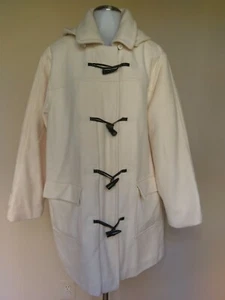LL Bean Women Large Toggle Button Duffle Coat Wool Thinsulate Ivory Hood Wedding - Picture 1 of 12