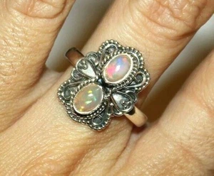 Natürlicher äthiopischer mehrfarbiger Opal Ring 0,925 Sterlingsilber florales Design Größe 8 - Bild 1 von 4
