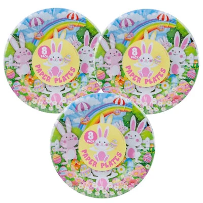 PACK OF 24 EASTER BUNNY PAPER PLATES COLOURFUL CHILDRENS PARTY TABLEWARE 7" - Image 1 of 2
