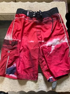 Vintage AARON CHANG BOARD SHORTS size 31 volleyball surfing red vtg - Picture 1 of 7