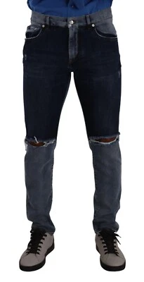 DOLCE & GABBANA Jeans Blue Two Tone Tattered Cotton Slim Denim IT48/W34/M $1000 - Image 1 of 4