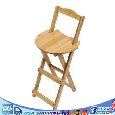 Portable Folding Bamboo Stool Tall Chair Foldable Bar Stool Porch Kitchen Chair - Image 1 of 4