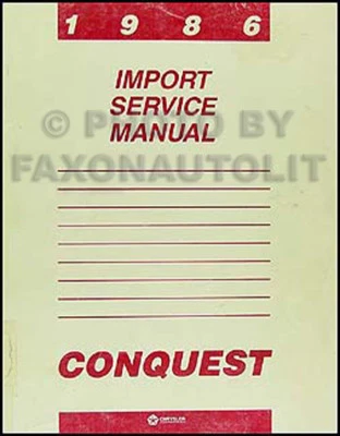 Manuale Di Riparazione Conquista 1986 86 Dodge Plymouth Chrysler Servizio - Immagine 1 di 2