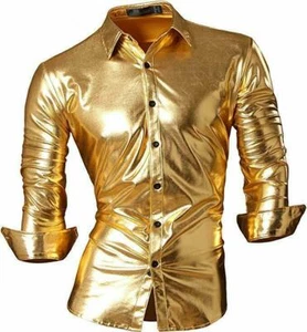 Jeansian Men's Long Sleeves Slim Fit Dress Shirt Casual Hombre Camisa Gold MOON - Picture 1 of 6