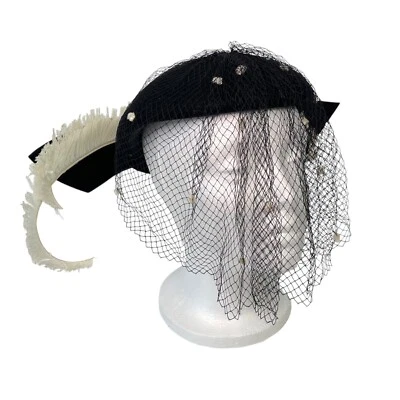 Sombrero De Colección Adolfo II Nueva York París Fieltro Negro con Velo y Plumas y Lazo  Foto 1 de 4