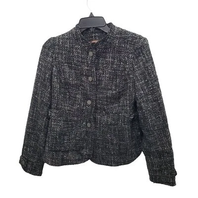 Adrienne Vittadini Petites Black Gray Wool Blend Button Up Tweed Suit Jacket 6P - Image 1 of 4