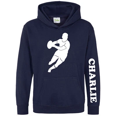 THE CLOTHING SHED Personalised Rugby Player Hoodie Football Boy Custom Name Rugga Players Boys ...