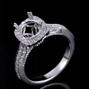 Anillo de boda redondo semi montaje diamante natural 6,5 mm oro blanco sólido 14K - Imagen 1 de 3