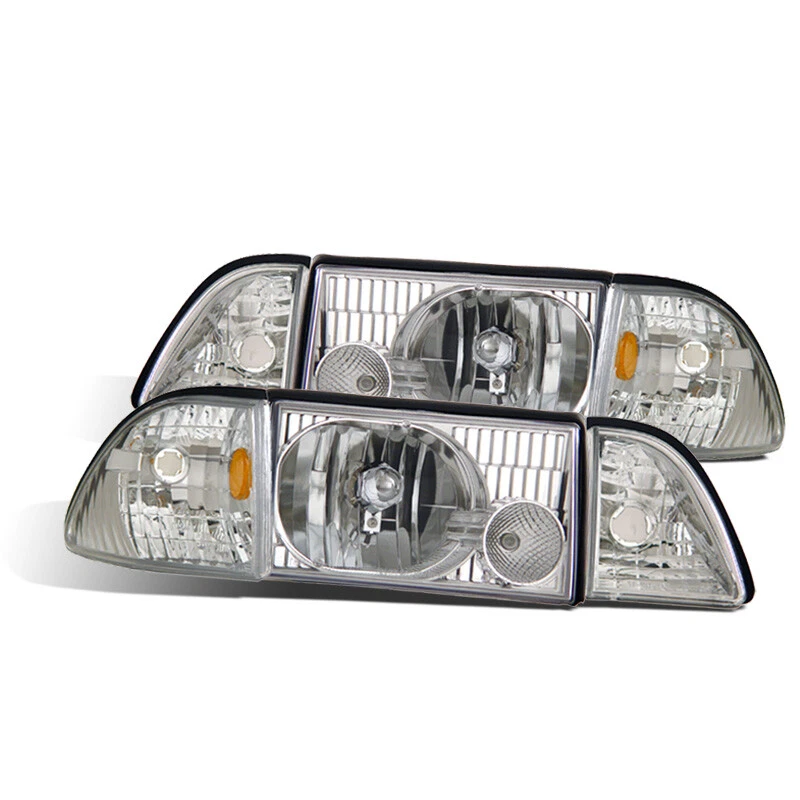 CG Ford Mustang 87-93 Crystal Headlight Chrome Set W/ Corner & Parking - Imagem 1 de 1
