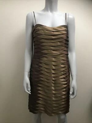 JS Boutique brown bronze sheen pleated origami dress Lined/boning Size 10 VGC - Image 1 of 4