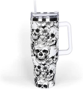 40Oz Halloween Tumbler with Straw and Lid Skull Travel Coffee Tumbler Cup with H - Picture 1 of 7