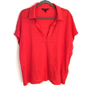 Banana Republic L Coral 100% Linen short sleeve deep V neck top beach resort - Picture 1 of 6