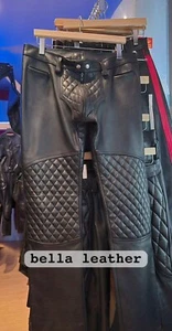 Men's Real Cow Thick Leather Biker Quilted Jeans Sexy Gay Jeans With Front Zip - Picture 1 of 3
