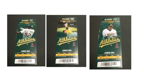 A'S 2013 TICKET STUB 9/16--9/17--9/18/13  ANGELS Mike Trout HR # 59-60-61~SGA Cover