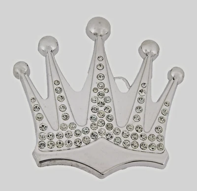 Papa Crown Belt Buckle Feathers Silver Metal Rhinestone High-end Fashion Quality - Image 1 of 4