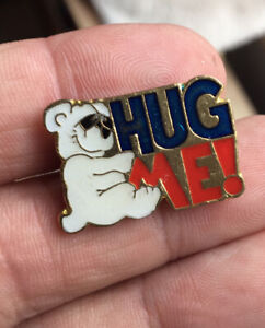 Hug Me enamel pin polar teddy bear NOS vintage 80s hat lapel bag cute kawaii fun
