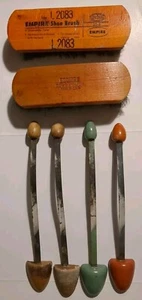 Vintage 4 Shoe Trees Forms Stretchers & 2 Shoe Boot Polish Brushes Horsehair - Picture 1 of 7