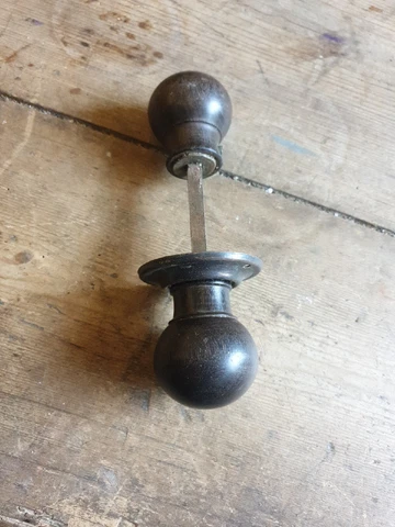 One pair of old/vintage wood ebony ? door handles with one backplate Cover