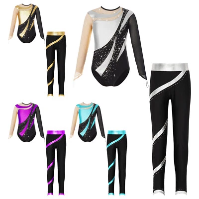 Kids Girls Dancewear Bodysuit Outfits Samba Set Show Costume Leotard Jumpsuit - Image 1 of 4