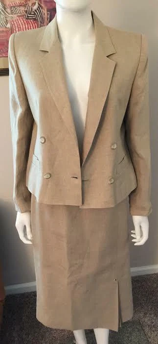 Falda Traje Beige Lino Falda Lápiz Talla 10 y Chaqueta Talla 8 Por Joseph Picone Foto 1 de 1