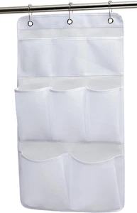 Organizador de ducha de malla colgante carrito de baño 8 bolsillos barra de cortina colgante con 3 R - Imagen 1 de 8