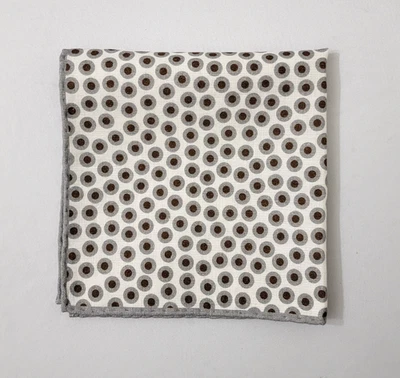 Pañuelo de bolsillo de lino Brunello Cucinelli - blanco con círculos marrones y grises Foto 1 de 4