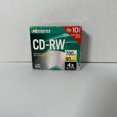 NIP Memorex CD-RW 4x 700MB 80 Min Rewritable Compact Discs 10Pack Blank music CD - Image 1 of 4