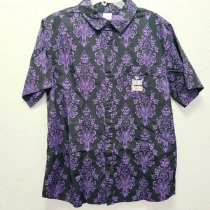 LARGE Disney World Parks 2025 Haunted Mansion Wallpaper Woven Adult Shirt NEW - Picture 1 of 4