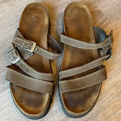 Sandalias de viaje Naot para caminar con correas de cuero marrón plantilla para mujer 9-9,5 Foto 1 de 4