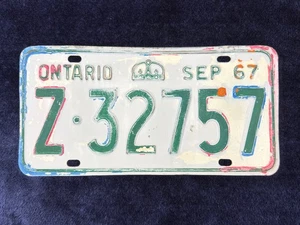 Placa de matrícula Ontario 1967 SEP 67 Canadá Z-32757 base comercial trimestral - Imagen 1 de 4