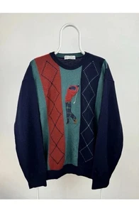 Vintage Marks & Spencer Embroidered Logo Wool Sweater Size Large Golf Pure Wool - Picture 1 of 4