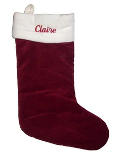 Medias de 15" Pottery Barn pequeñas de terciopelo rojo vacaciones de Navidad monograma Claire - Imagen 1 de 1