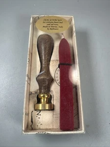 Vintage Italian Seal & Wax Kit Heart Stamp by Rubinato, Red Wax, New - Picture 1 of 8