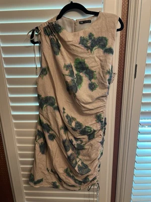Vestido Zara Estampado Mezcla Lino Talla XL (tiene Forro) Foto 1 de 4