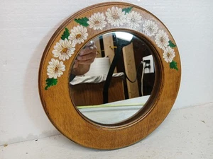Antique Primitive Wood Wall Mirror Painted Flowers Farmhouse Country Decor - Picture 1 of 7